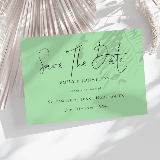Minimalistisch script Celadon Green Save the Date