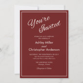 Minimalistisch script Crimson Red All-in-One Weddi Kaart (Voorkant)