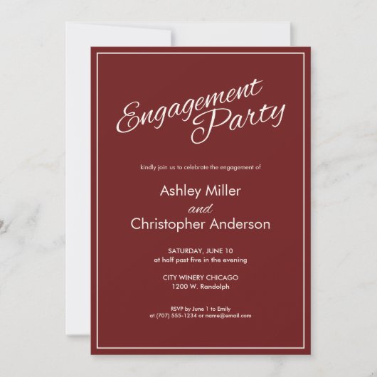 Minimalistisch Script Crimson Red Engagement Party Kaart (Voorkant)