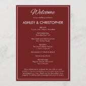 Minimalistisch script Crimson Red Wedding Programmakaart (Voorkant)