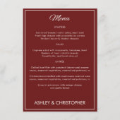Minimalistisch Script Crimson Red Wedding Receptie Menu (Voorkant)