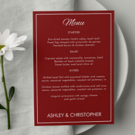 Minimalistisch Script Crimson Red Wedding Receptie Menu