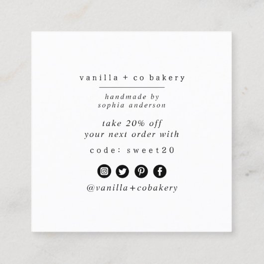 Minimalistisch script Dank je hart klant coupon Vierkante Visitekaartje (Achterkant)