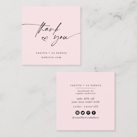 Minimalistisch script Dank je hart klant coupon Vierkante Visitekaartje (Voorkant / Achterkant)