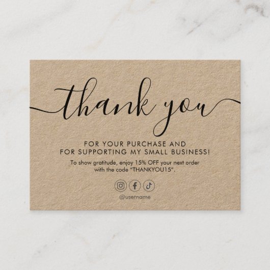 Minimalistisch script Dank u Kraft Visitekaartje (Voorkant)