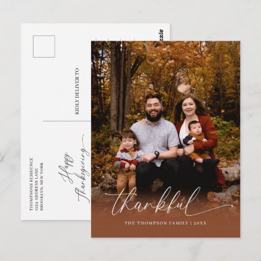 Minimalistisch Script Dankbaar Thanksgiving Foto Briefkaart (Voorkant / Achterkant)