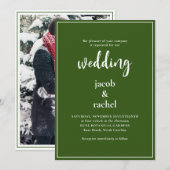 Minimalistisch script Dark Forest Green Photo Wedd Kaart (Voorkant / Achterkant)