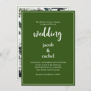 Minimalistisch script Dark Forest Green Photo Wedd Kaart