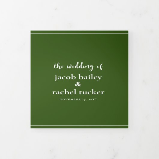 Minimalistisch script Dark Green Wedding Drieluik Uitnodiging (Cover)