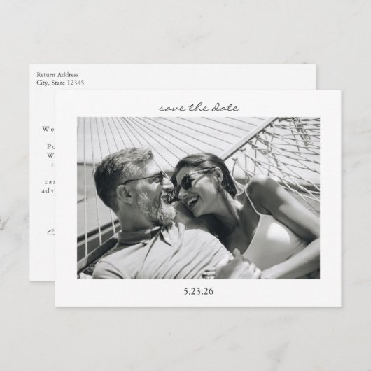 Minimalistisch script dat foto bewaart de datum aankondigingskaart (Voorkant / Achterkant)