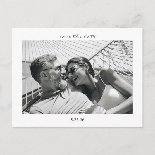 Minimalistisch script dat foto bewaart de datum aankondigingskaart (Voorkant)