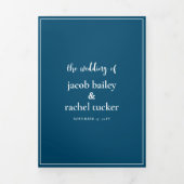 Minimalistisch script donkerblauw en withuwelijk drieluik uitnodiging (Cover)