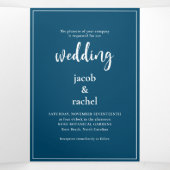 Minimalistisch script donkerblauw en withuwelijk drieluik uitnodiging (Binnenkant midden)