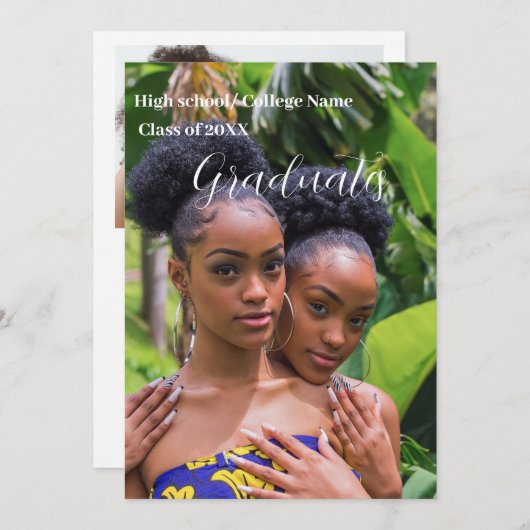 Minimalistisch Script Double Graduation party Kaart (Voorkant / Achterkant)