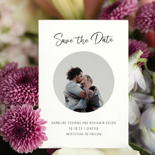 Minimalistisch script drie foto dubbelzijdig stijl save the date