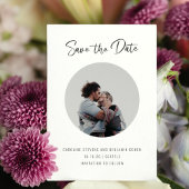 Minimalistisch script drie foto dubbelzijdig stijl save the date