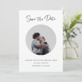 Minimalistisch script drie foto dubbelzijdig stijl save the date (Staand voorkant)