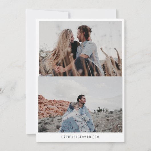 Minimalistisch script drie foto dubbelzijdig stijl save the date (Achterkant)