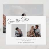 Minimalistisch script drie Photo Double Sided Wedd Save The Date (Voorkant / Achterkant)
