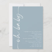 Minimalistisch script Dusty Blue OH Baby shower Kaart (Voorkant)