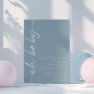 Minimalistisch script Dusty Blue OH Baby shower Kaart