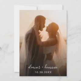 Minimalistisch Script Dusty Blue Photo Wedding Kaart