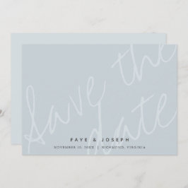 Minimalistisch script Dusty Blue Save the Date Kaa Kaart