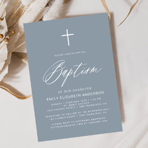 Minimalistisch script Dusty Blue Simple Doop Kaart