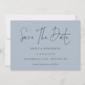 Minimalistisch Script Dusty Blue Wedding Save The Date (Voorkant)
