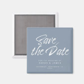 Minimalistisch Script Dusty Blue Wedding Save the Magneet (Voorkant / Achterkant)