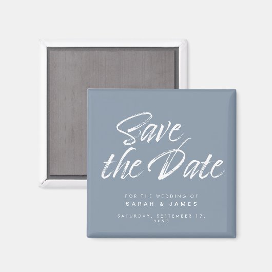Minimalistisch Script Dusty Blue Wedding Save the Magneet (Voorkant / Achterkant)