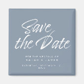 Minimalistisch Script Dusty Blue Wedding Save the Magneet (Voorkant)