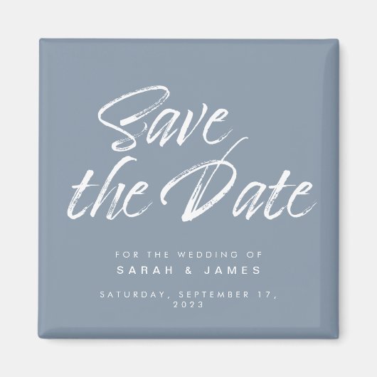 Minimalistisch Script Dusty Blue Wedding Save the Magneet (Voorkant)