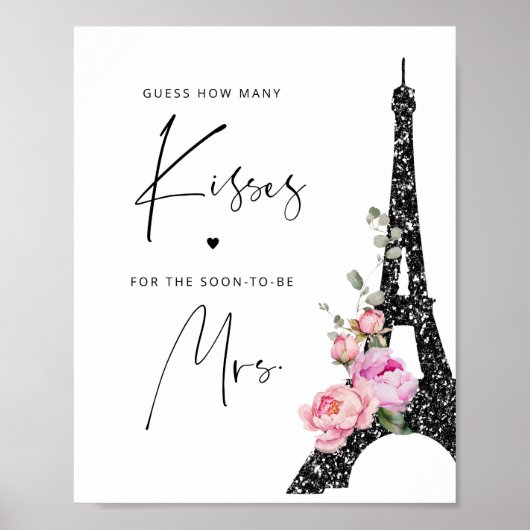 Minimalistisch script Eiffeltoren Hoeveel kussen Poster (Voorkant)