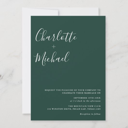 Minimalistisch script Emerald Green Photo Wedding Kaart (Voorkant)