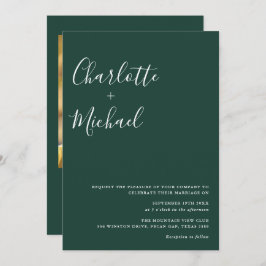 Minimalistisch script Emerald Green Photo Wedding Kaart