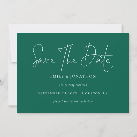 Minimalistisch script Emerald Sla de datum op Save The Date (Voorkant)