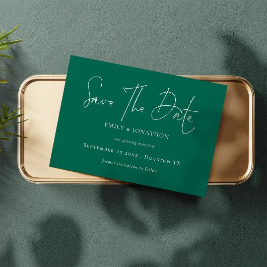 Minimalistisch script Emerald Sla de datum op Save The Date