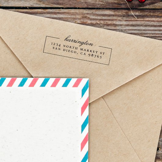 Minimalistisch script- en seriële retouradres  zelfinktende stempel