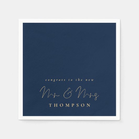 Minimalistisch script felicitaties marine gouden b servet (Voorkant)