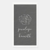 Minimalistisch Script Flower Black and White Weddi Servet (Voorkant)