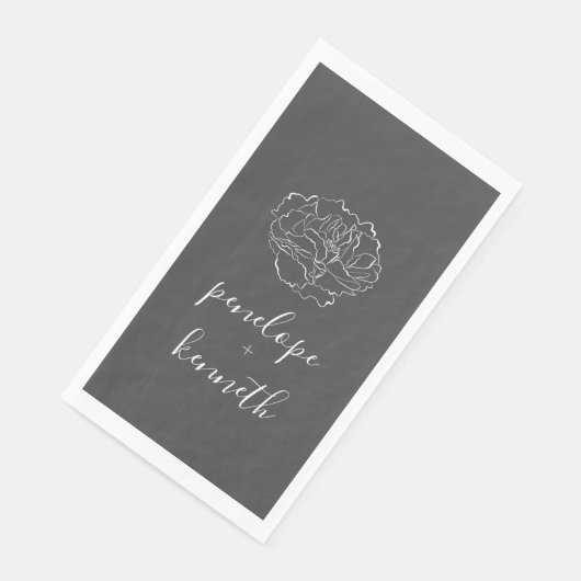 Minimalistisch Script Flower Black and White Weddi Servet (Hoek)