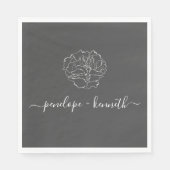 Minimalistisch Script Flower Black and White Weddi Servet (Voorkant)