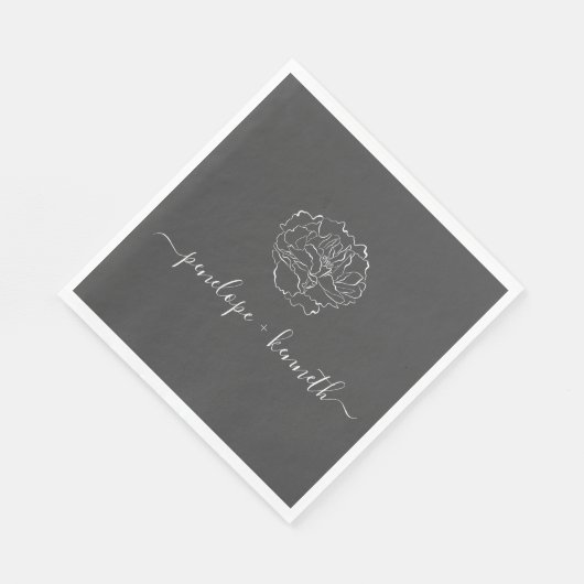 Minimalistisch Script Flower Black and White Weddi Servet (Hoek)