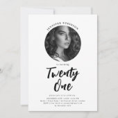 Minimalistisch Script Foto 21e Verjaardag Wit Zwar Kaart (Voorkant)