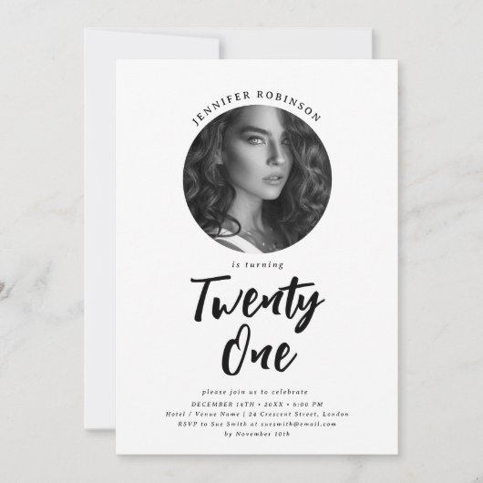 Minimalistisch Script Foto 21e Verjaardag Wit Zwar Kaart (Voorkant)