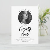 Minimalistisch Script Foto 21e Verjaardag Wit Zwar Kaart (Staand voorkant)