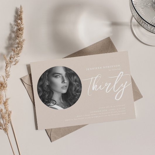 Minimalistisch script foto 30e verjaardag champagn kaart