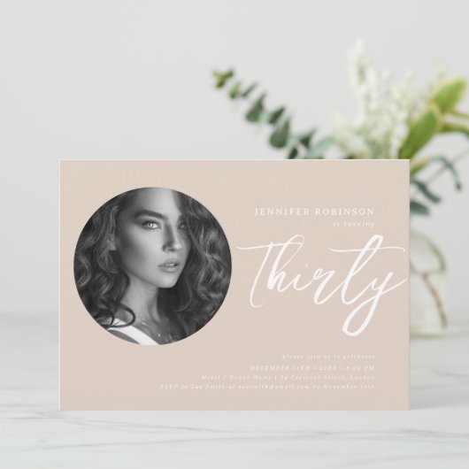 Minimalistisch script foto 30e verjaardag champagn kaart (Staand voorkant)