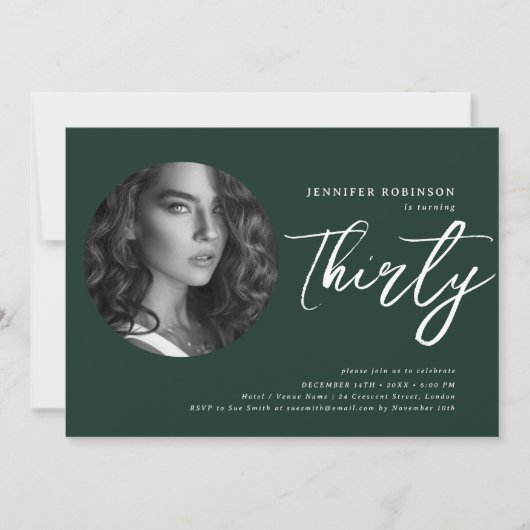 Minimalistisch script foto 30e verjaardag smaragd kaart (Voorkant)